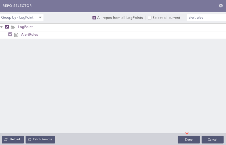 Alert Rules Selecting Repos Panel