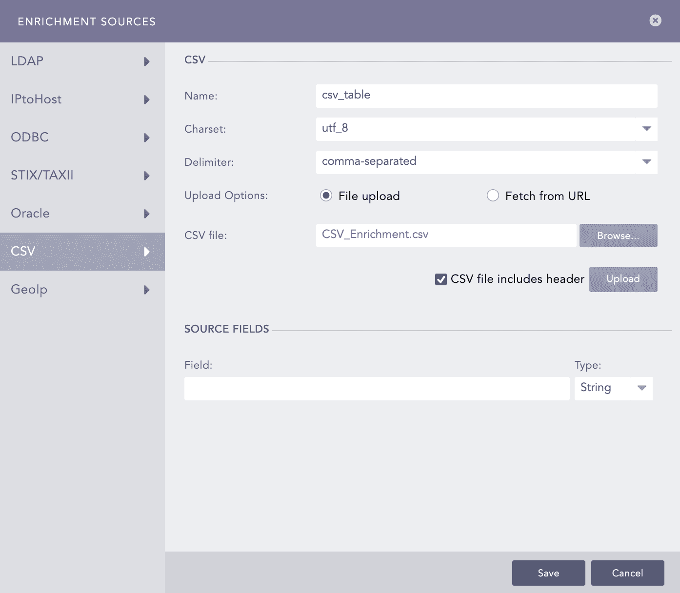 CSVEnrichmentSource - File Upload