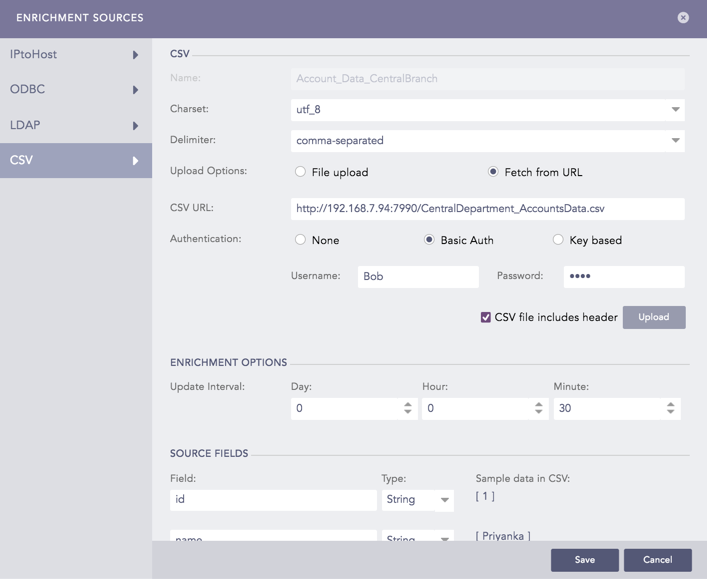 CSVEnrichmentSource - URL With Basic Authentication