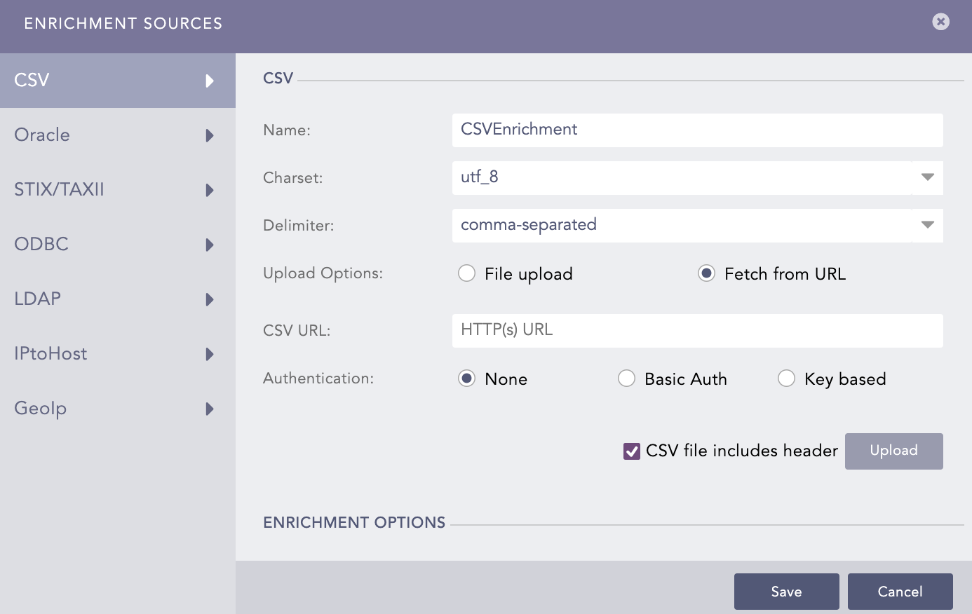 CSVEnrichmentSource - URL With No Authentication