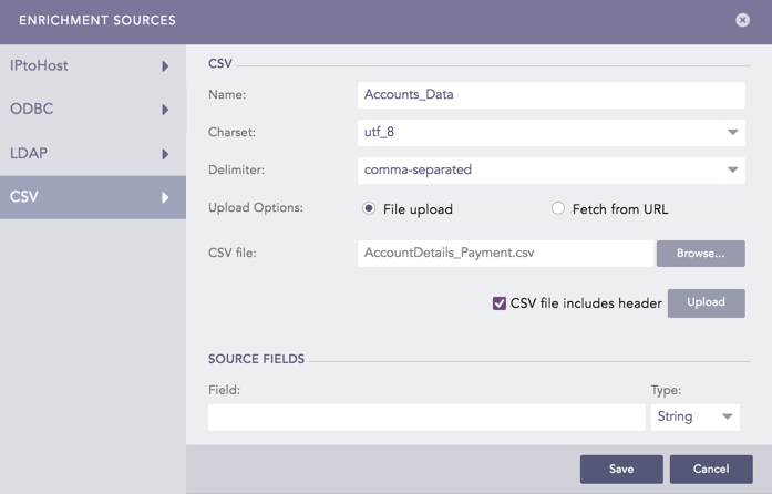 CSVEnrichmentSource - File Upload