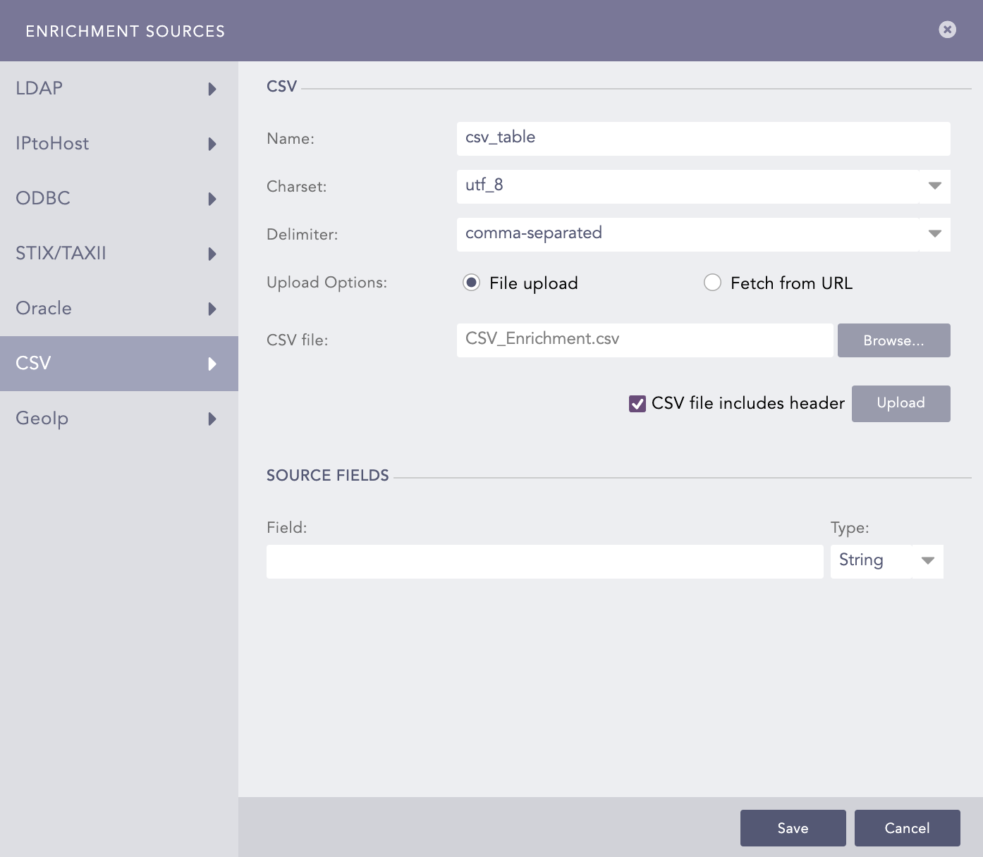 CSVEnrichmentSource - File Upload