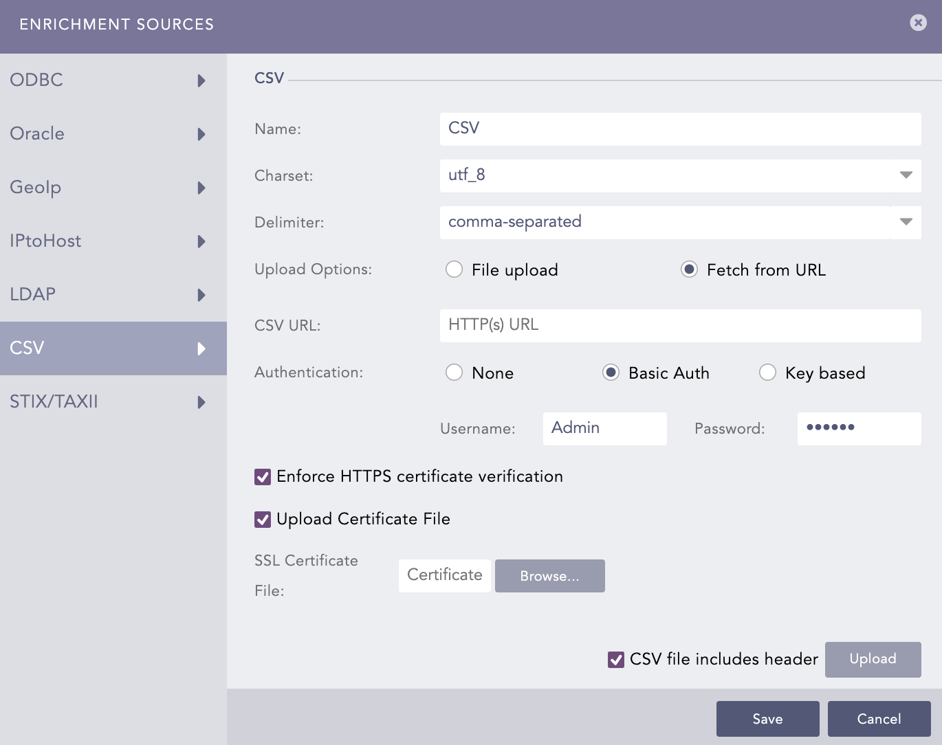 CSVEnrichmentSource - URL With Basic Authentication