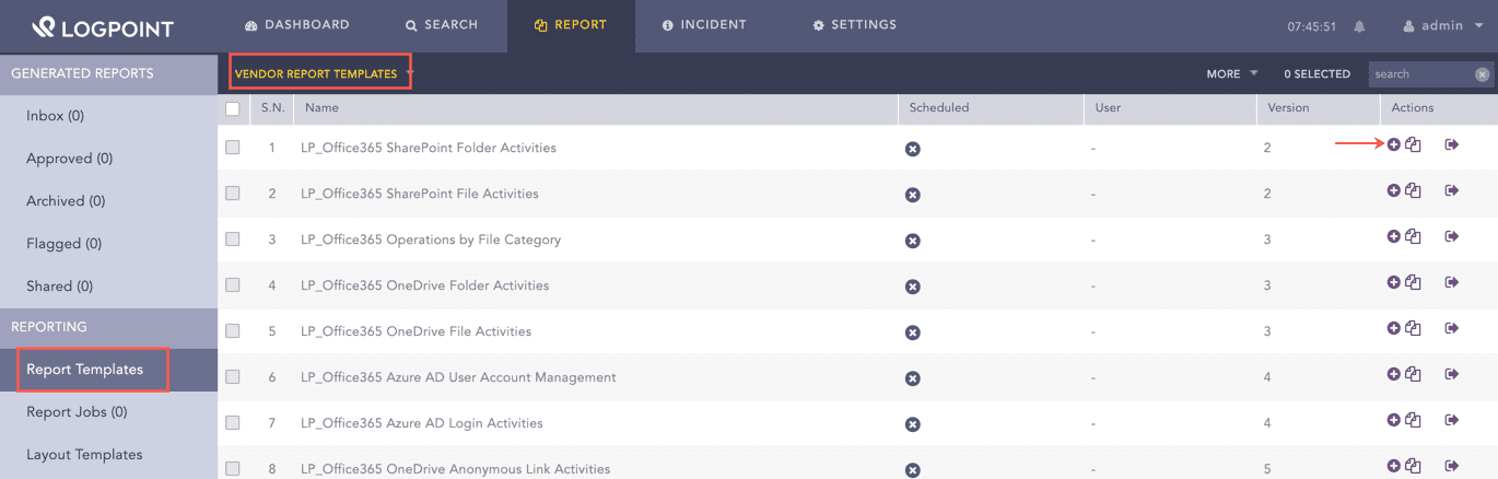 Using Office365 Report Template