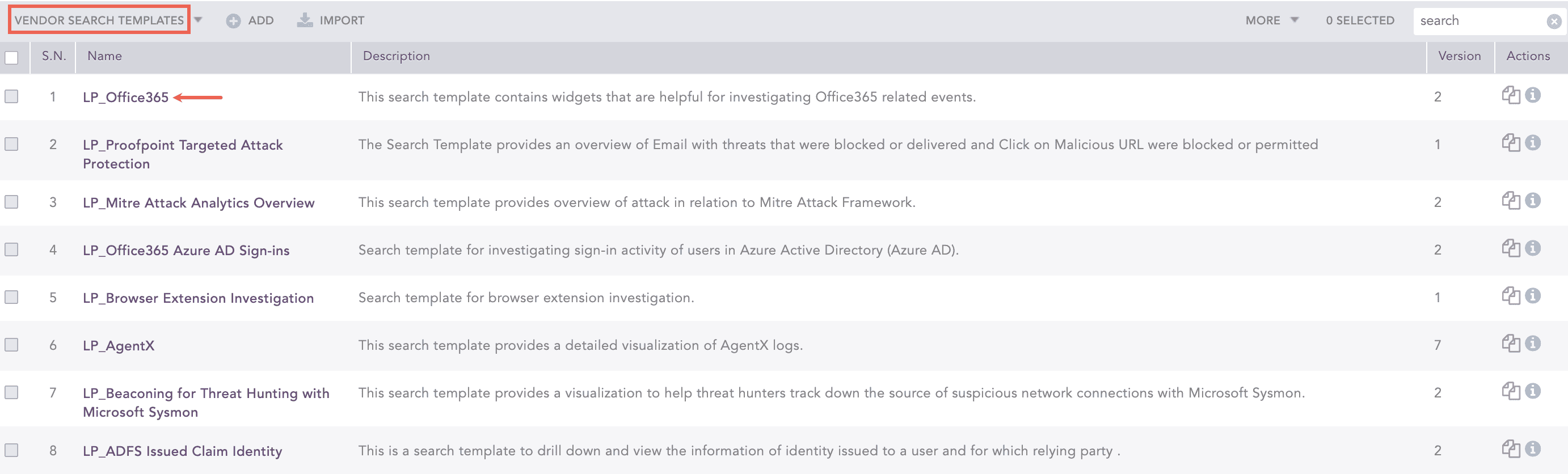 Viewing Office365 Search Template