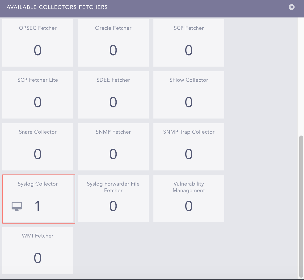 Available Collectors Fetchers Panel