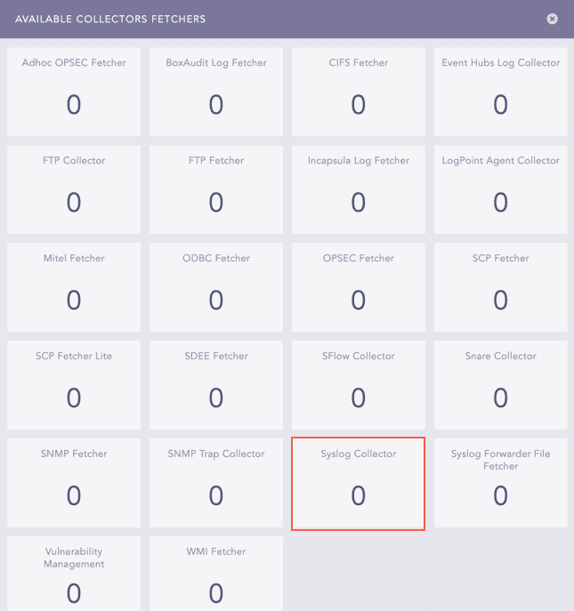 Available Collectors Fetchers Panel